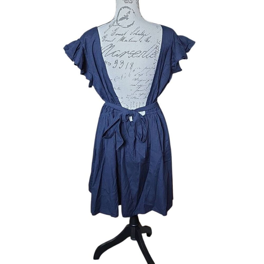 SeamsFriendly Women's Size 42" Navy Blue Square Open Back Tie Back Dress - Picture 4 of 7